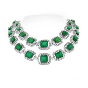 Renee Emerald & Diamond Necklace (162.89 ct Gemstones) in White Gold