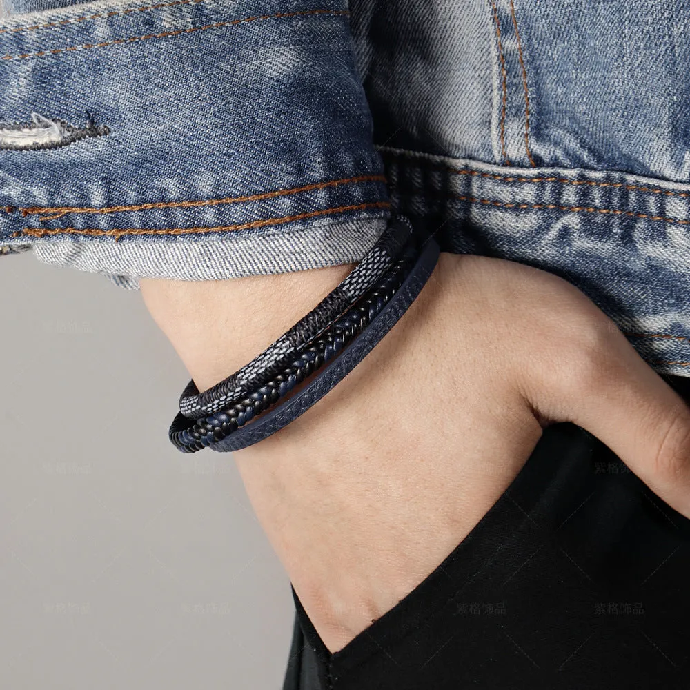 Retro Style Multi-Layer Hand-Woven Leather Magnet Buckle Bracelet