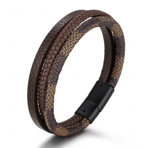 Retro Style Multi-Layer Hand-Woven Leather Magnet Buckle Bracelet