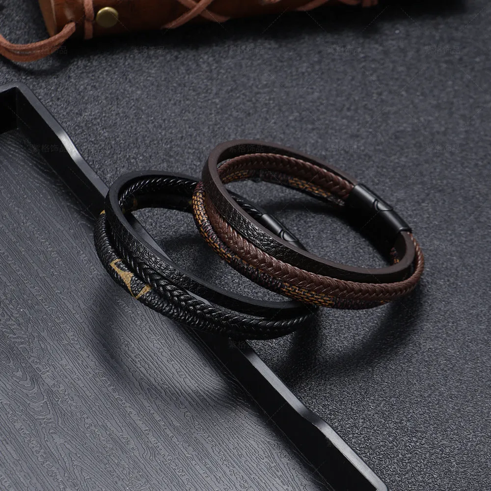 Retro Style Multi-Layer Hand-Woven Leather Magnet Buckle Bracelet