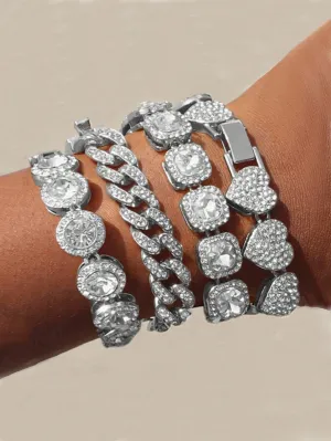 Rhinestone Inlaid Bracelet Set