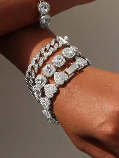 Rhinestone Inlaid Bracelet Set