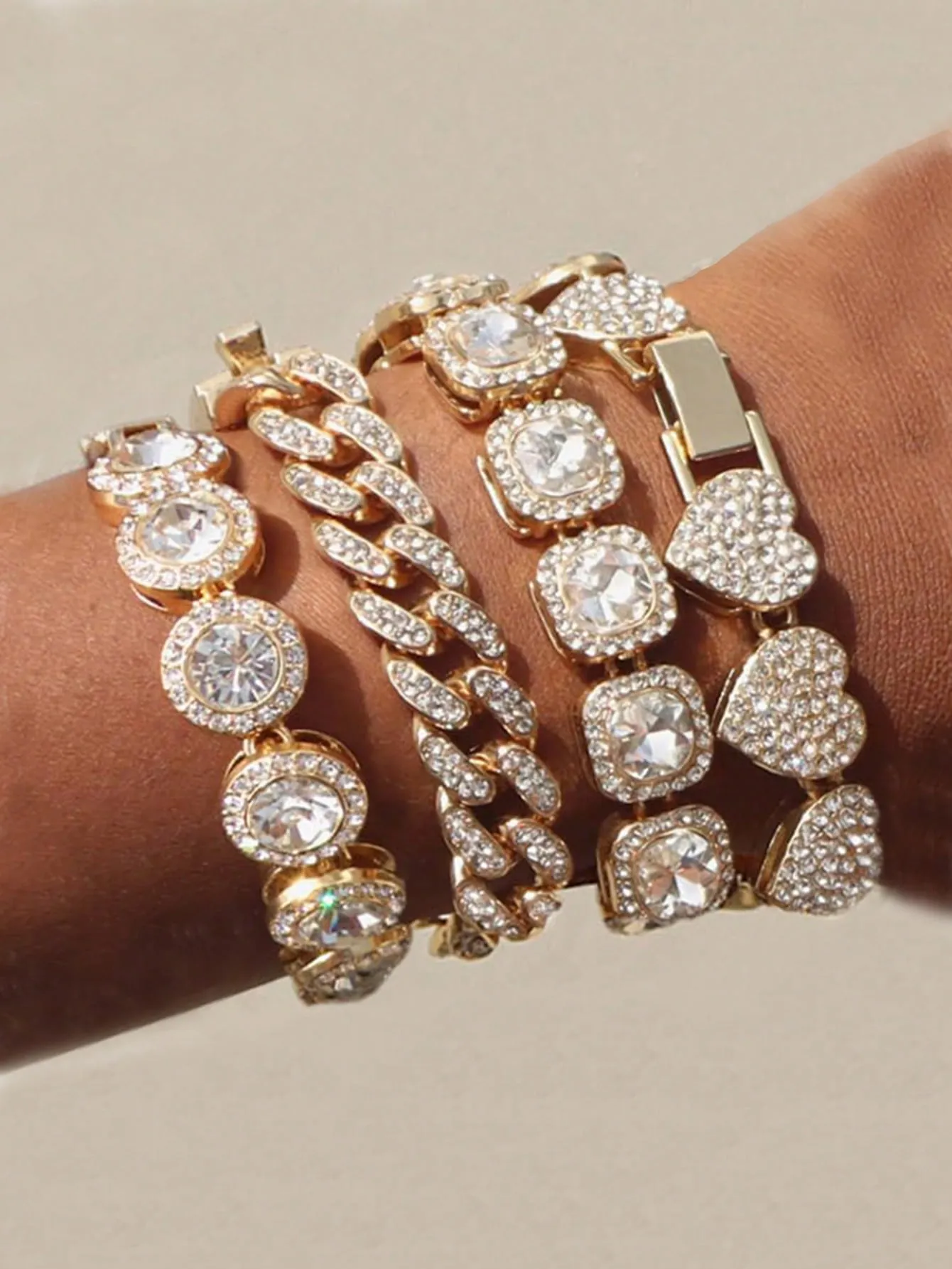Rhinestone Inlaid Bracelet Set