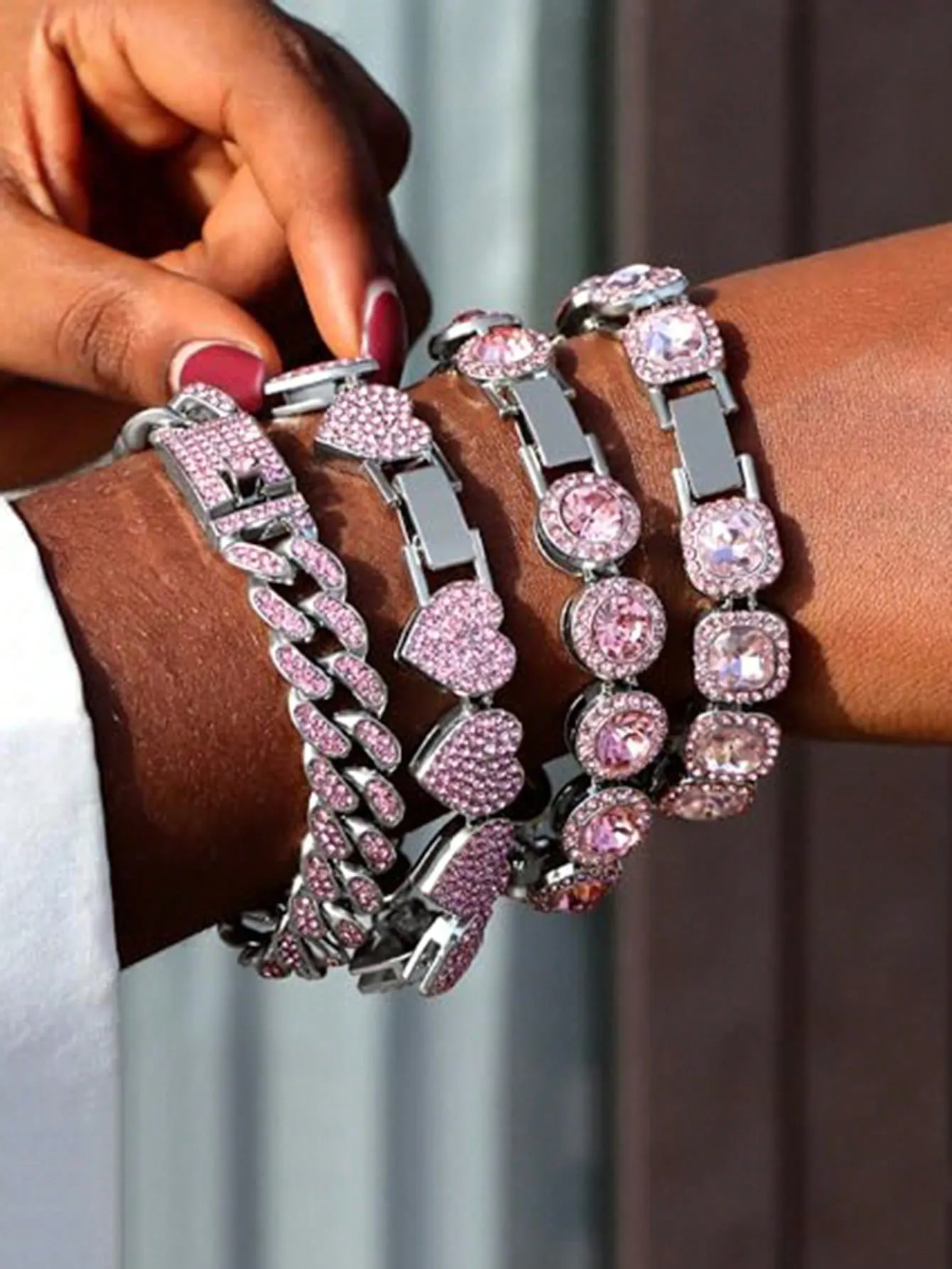 Rhinestone Inlaid Bracelet Set
