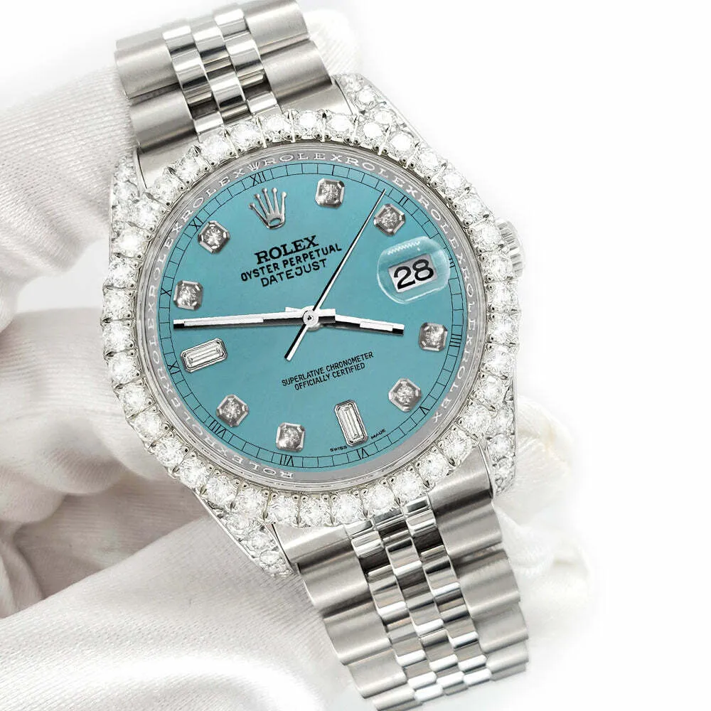 Rolex Datejust 116200 36mm 4CT Diamond Bezel/Lugs/Turquoise 6 9 Baguette Dial TFJ-142508619