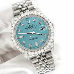 Rolex Datejust 116200 36mm 4CT Diamond Bezel/Lugs/Turquoise 6 9 Baguette Dial TFJ-142508619