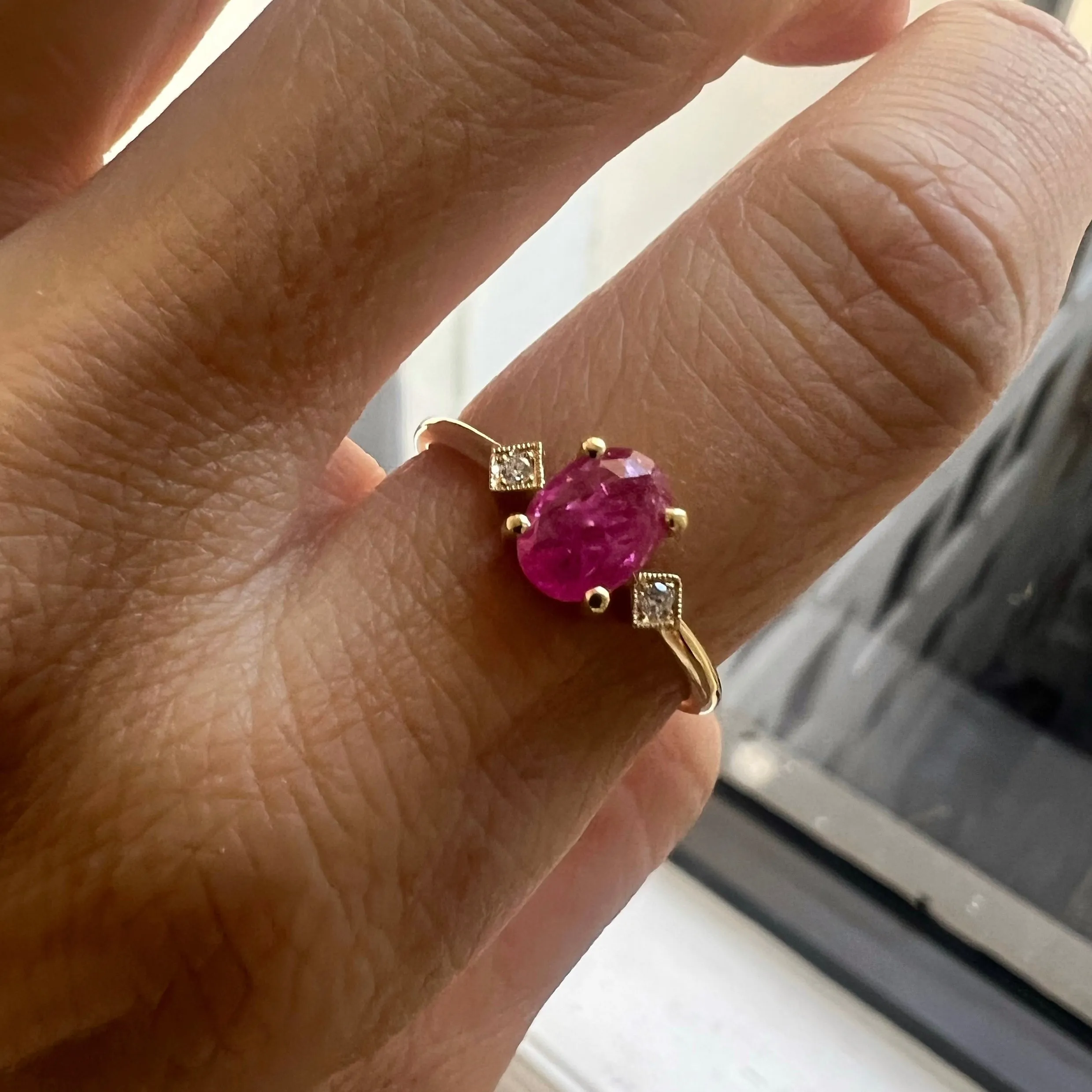 Rose Cut Oval Ruby Square Deco Ring (ready to ship option)*