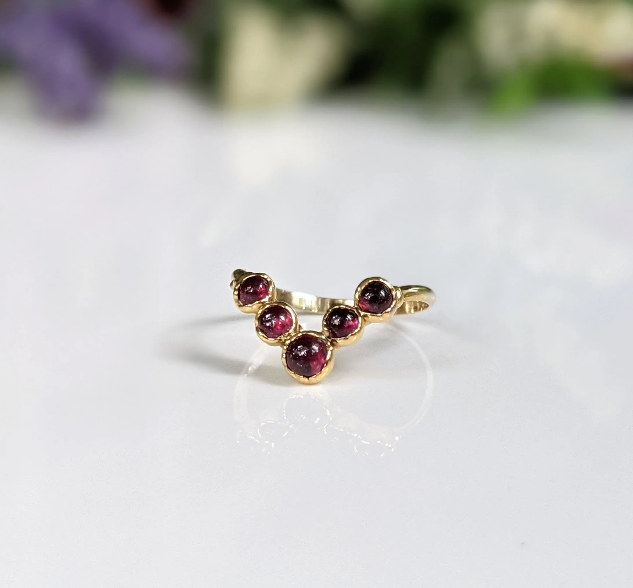 Ruby and Herkimer diamond Chevron wedding ring set