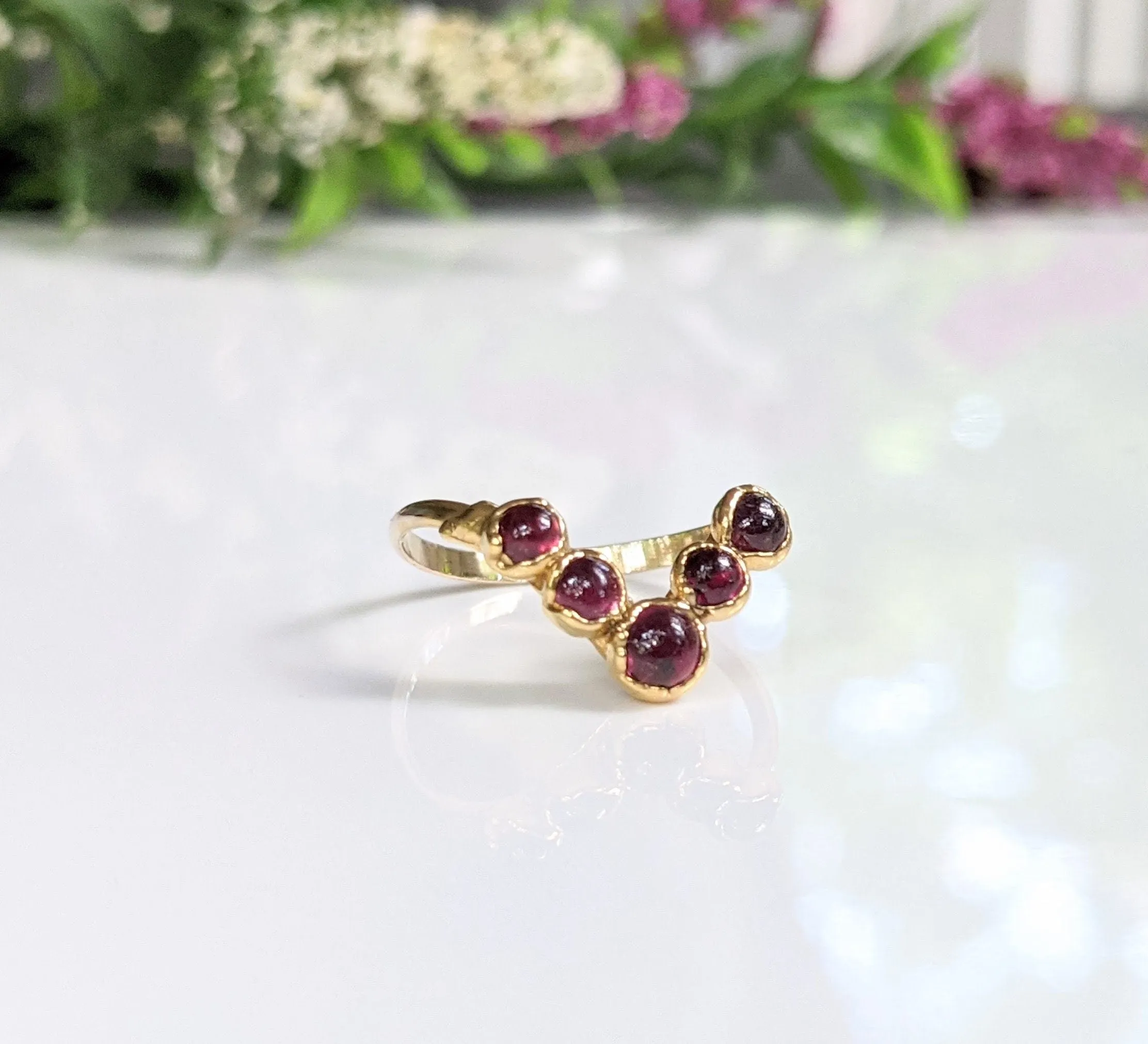 Ruby and Herkimer diamond Chevron wedding ring set
