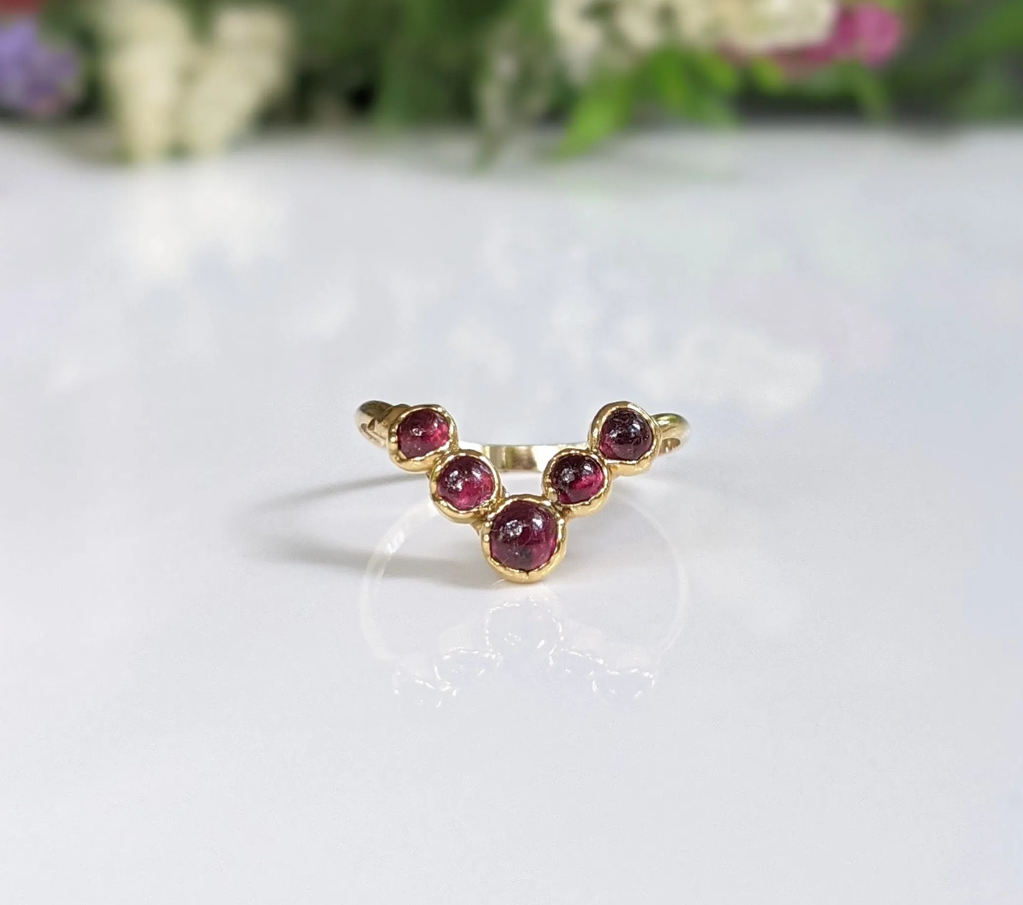 Ruby and Herkimer diamond Chevron wedding ring set