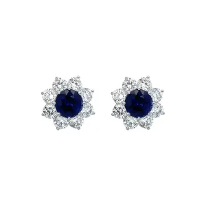 Sapphire and Diamond Flower Stud Earrings
