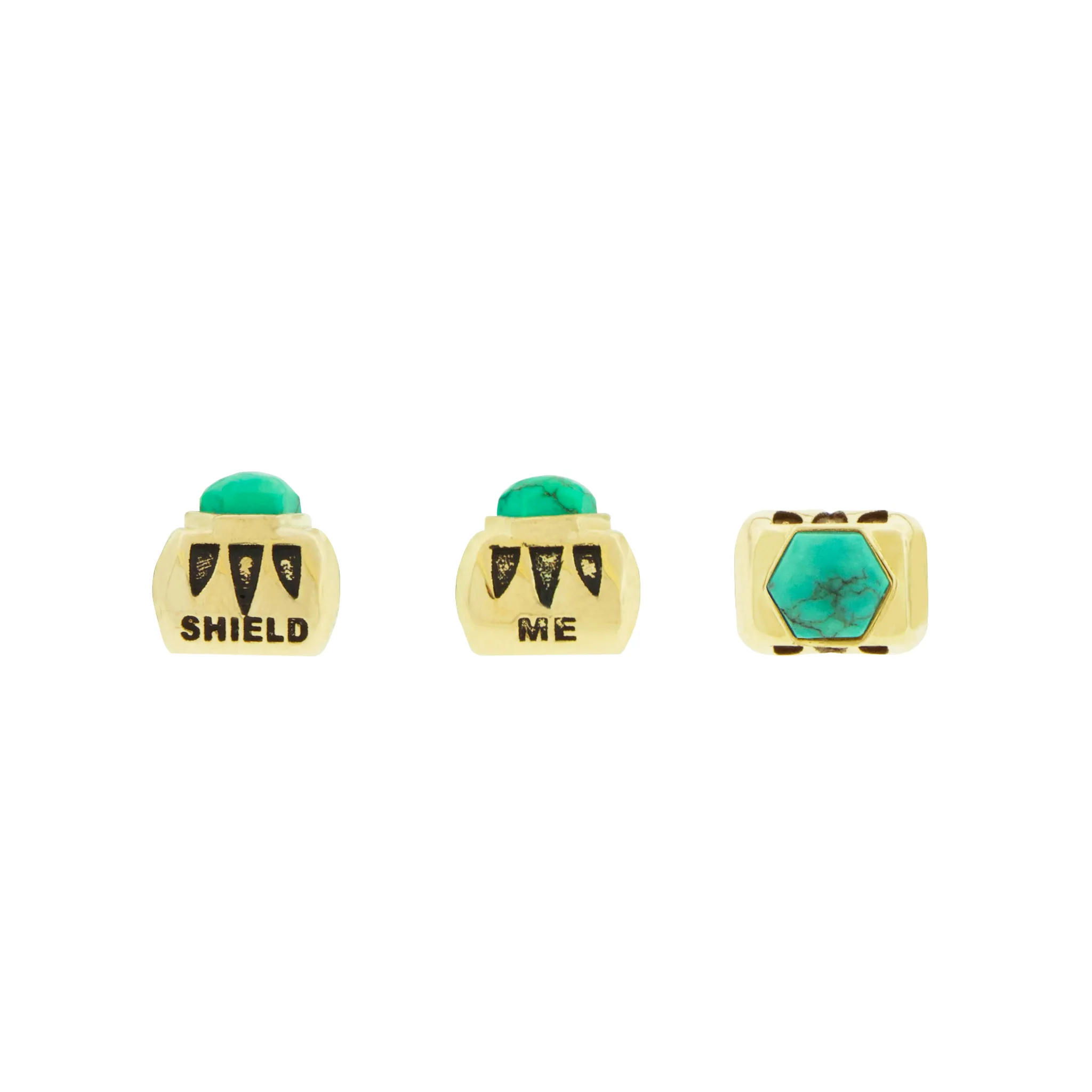 SHIELD ME Ingot with Turquoise Hexagon on Moody Rainbow Cord Bracelet