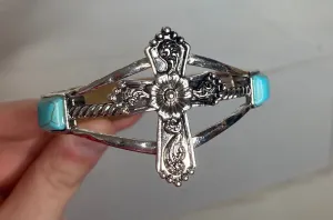 Silver & Turquoise Cross Stretch Bracelet