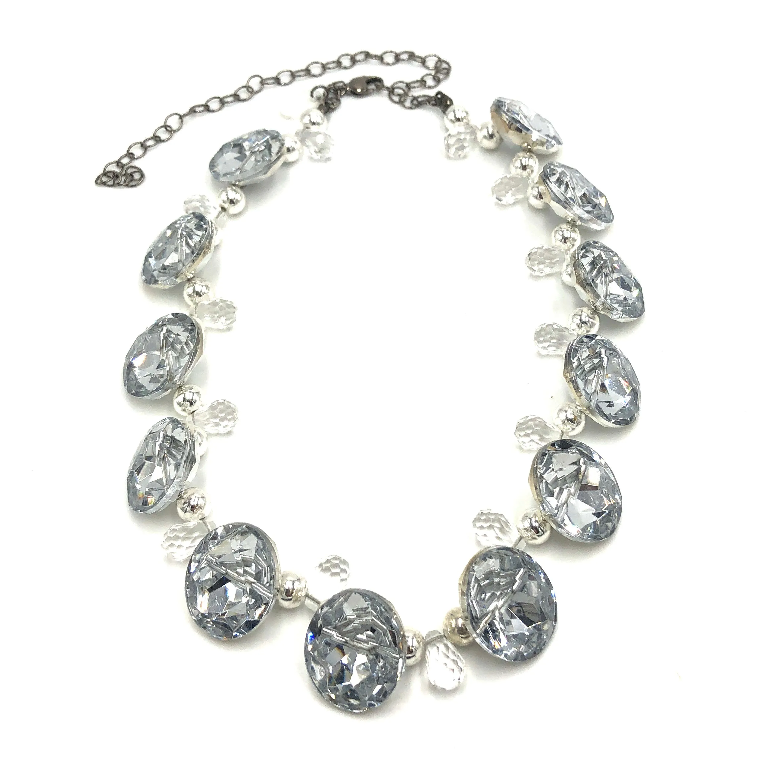 Silver Facets Button Marco Necklace