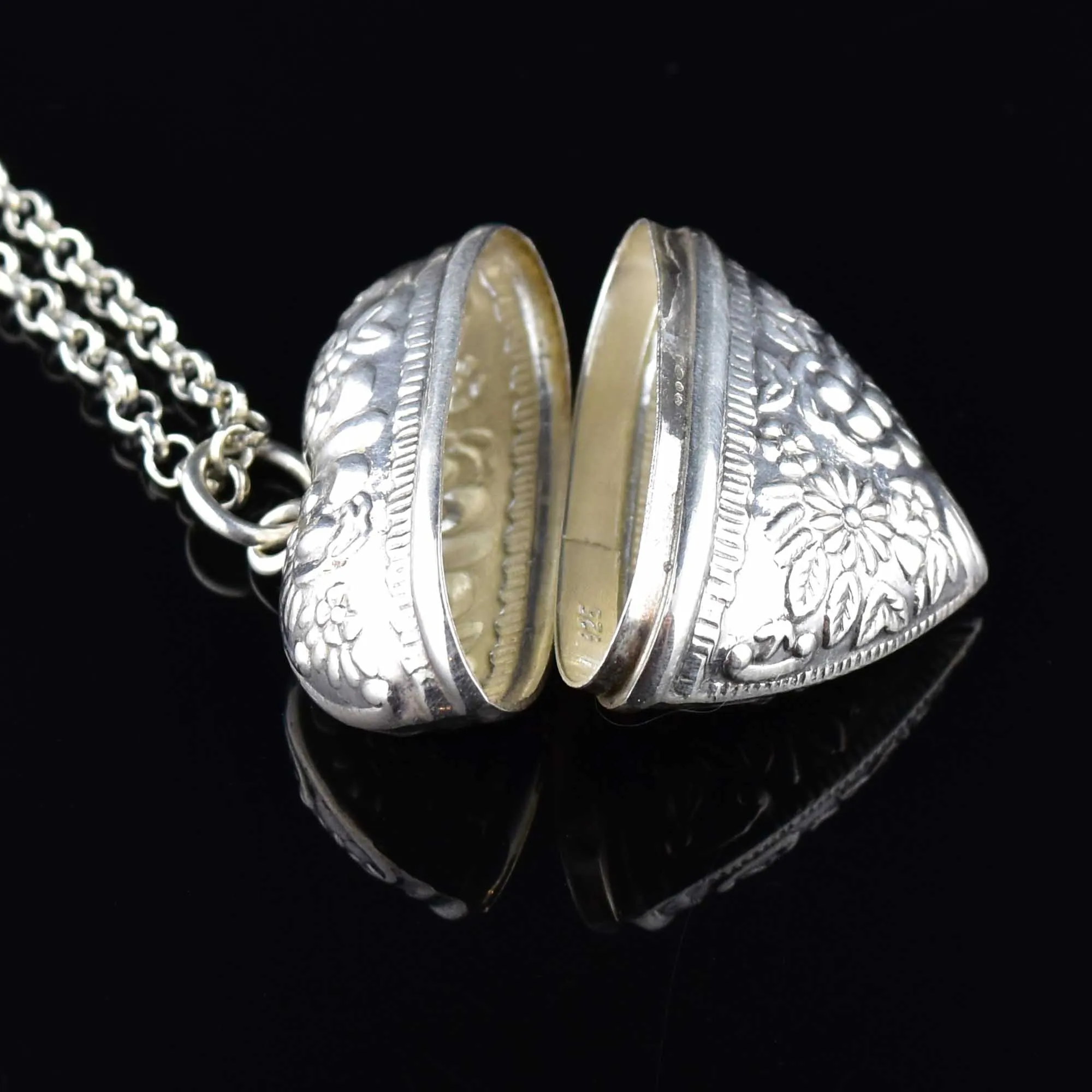 Silver Repousse Sweetheart Heart Locket Pendant Necklace