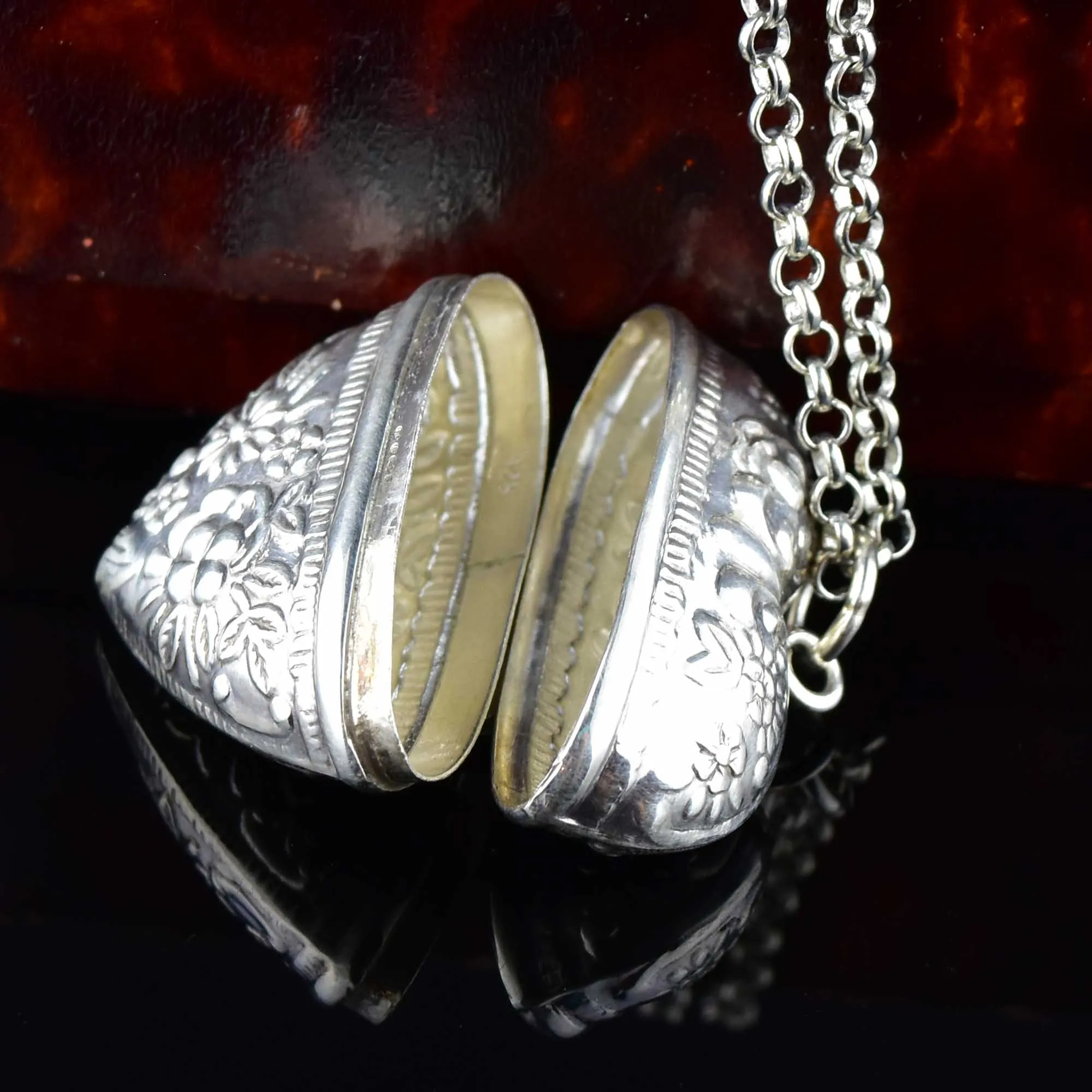 Silver Repousse Sweetheart Heart Locket Pendant Necklace