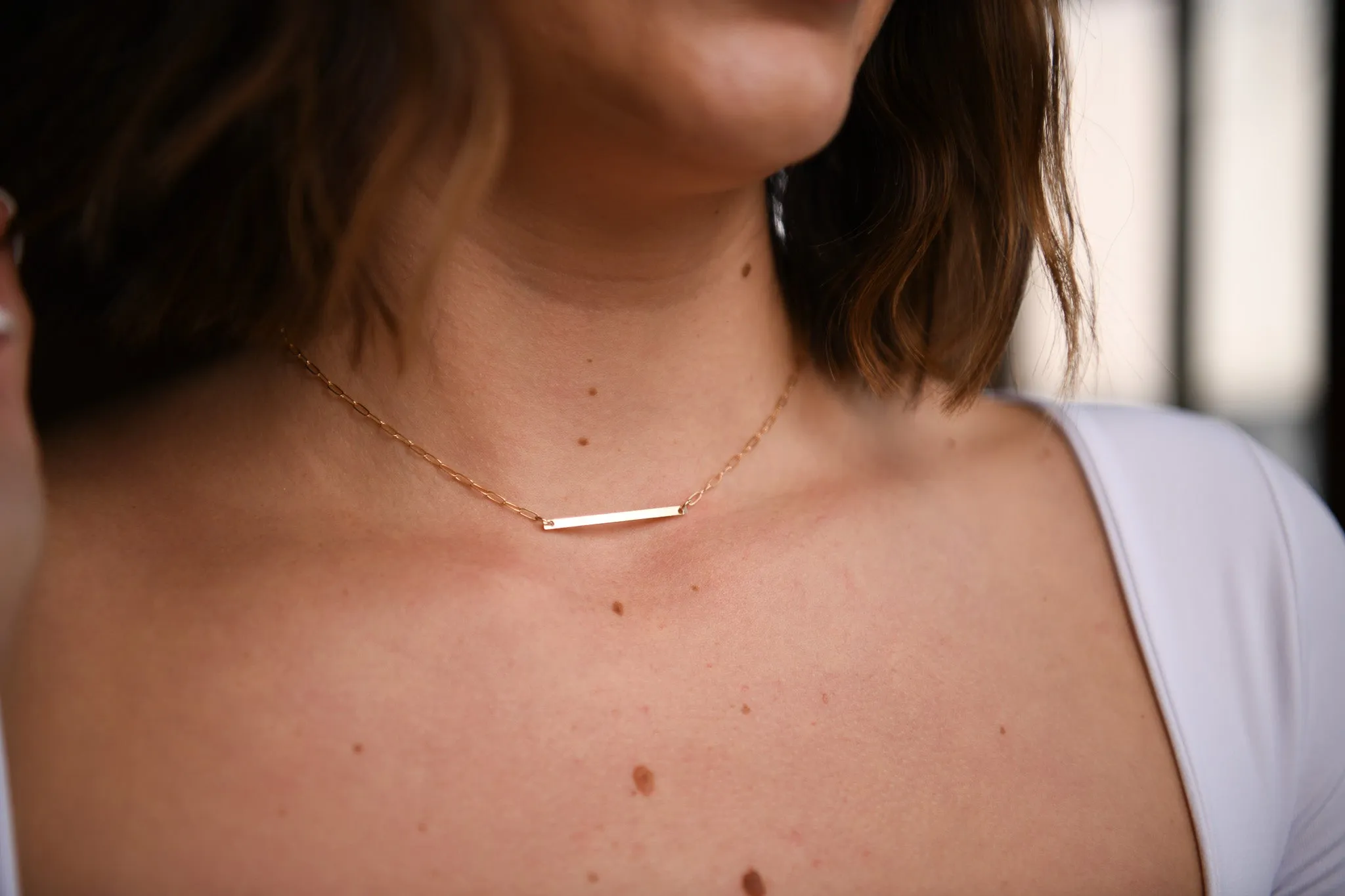 Single Pearl Gold Filled Small Paperclip Chain Necklace
