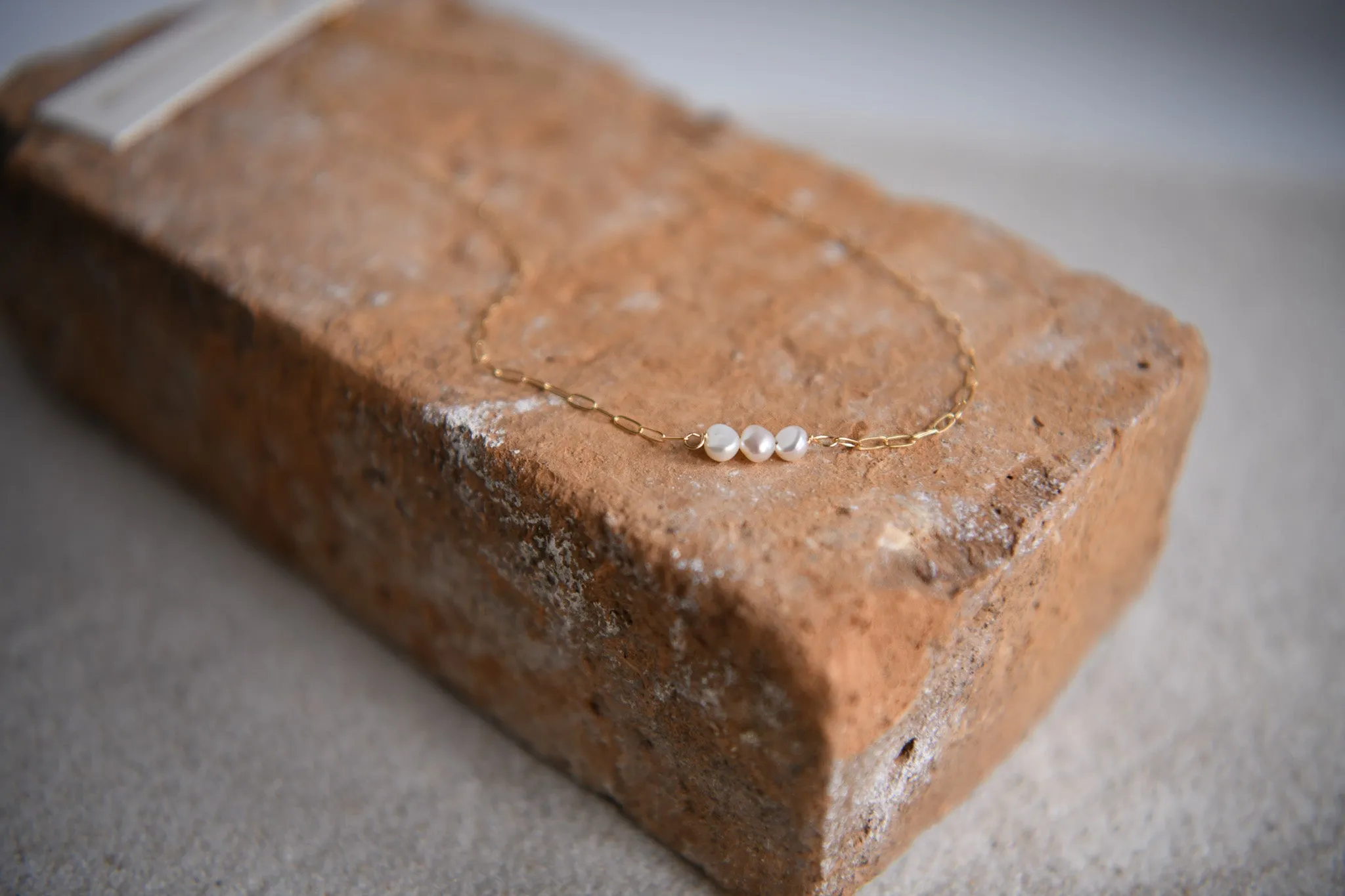 Single Pearl Gold Filled Small Paperclip Chain Necklace