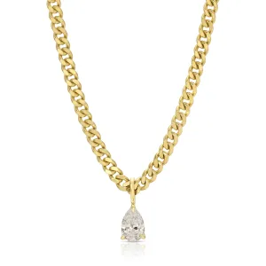 SMALL CUBAN LINK NECKLACE WITH PEAR DIAMOND PENDANT