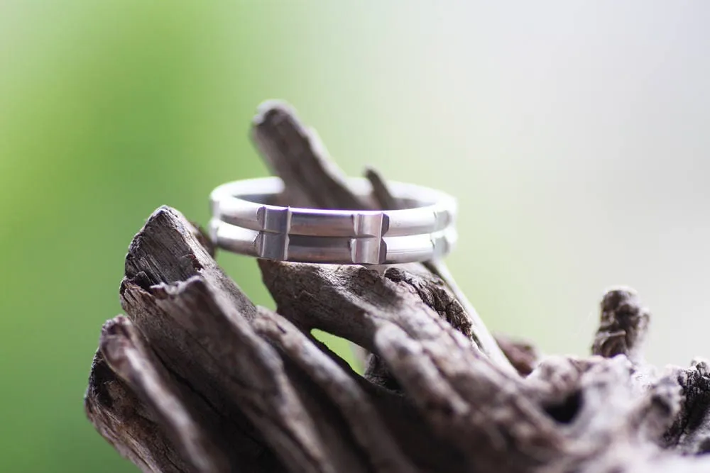 Solid gold or sterling silver wedding ring with simple lines