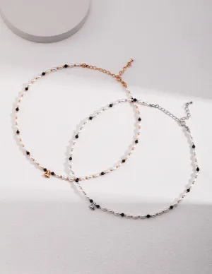 Spaced Black Onyx Pearl Pendant Necklace
