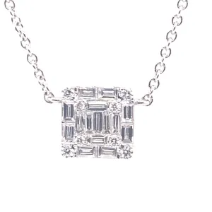Square Baguette and Round Diamond Necklace