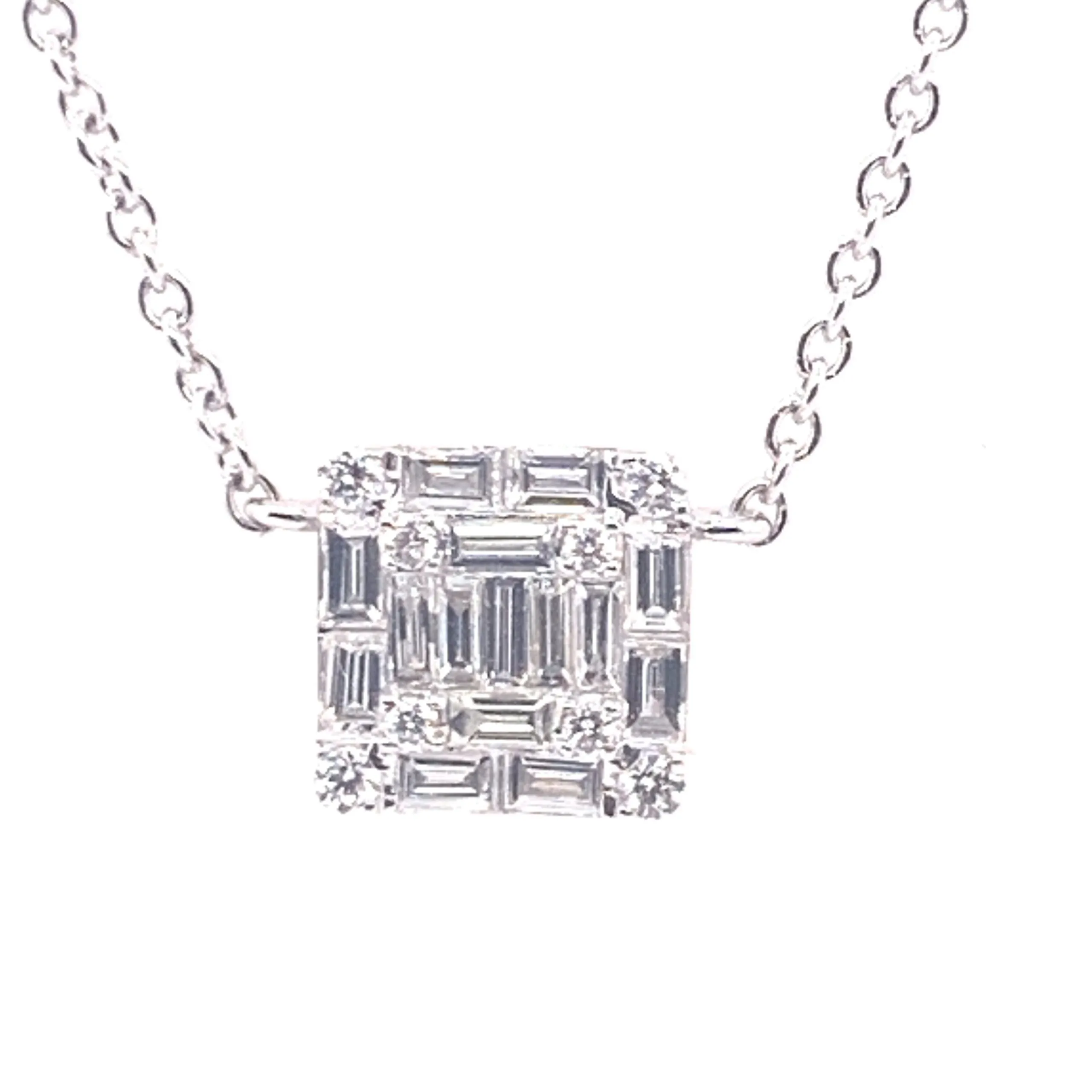 Square Baguette and Round Diamond Necklace