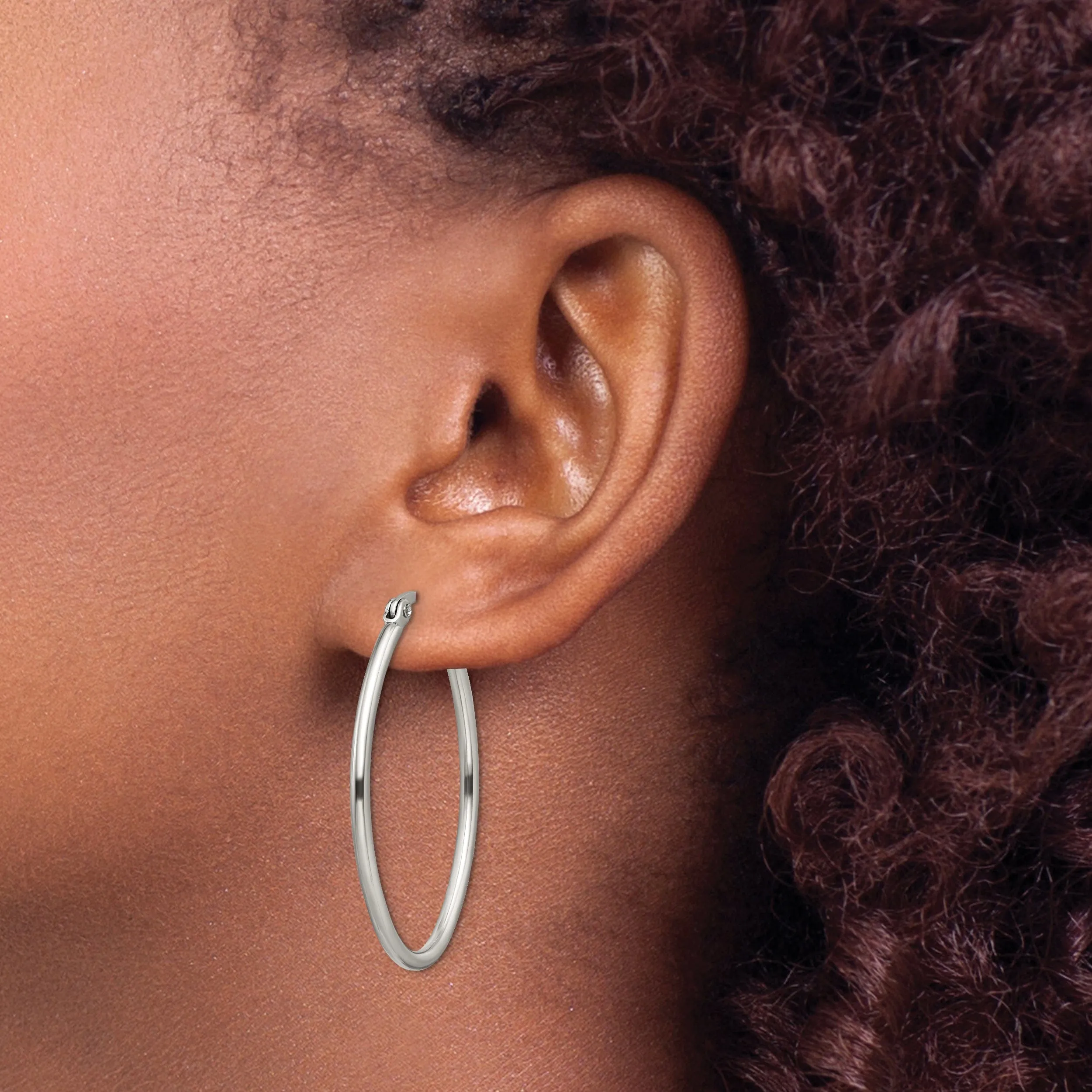 Stainless Steel Oval Hoop Earrings 34MM Diameter