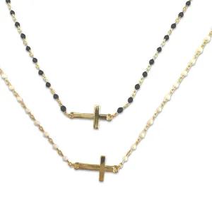 Sterling Silver Beaded Cross Color Bracelet