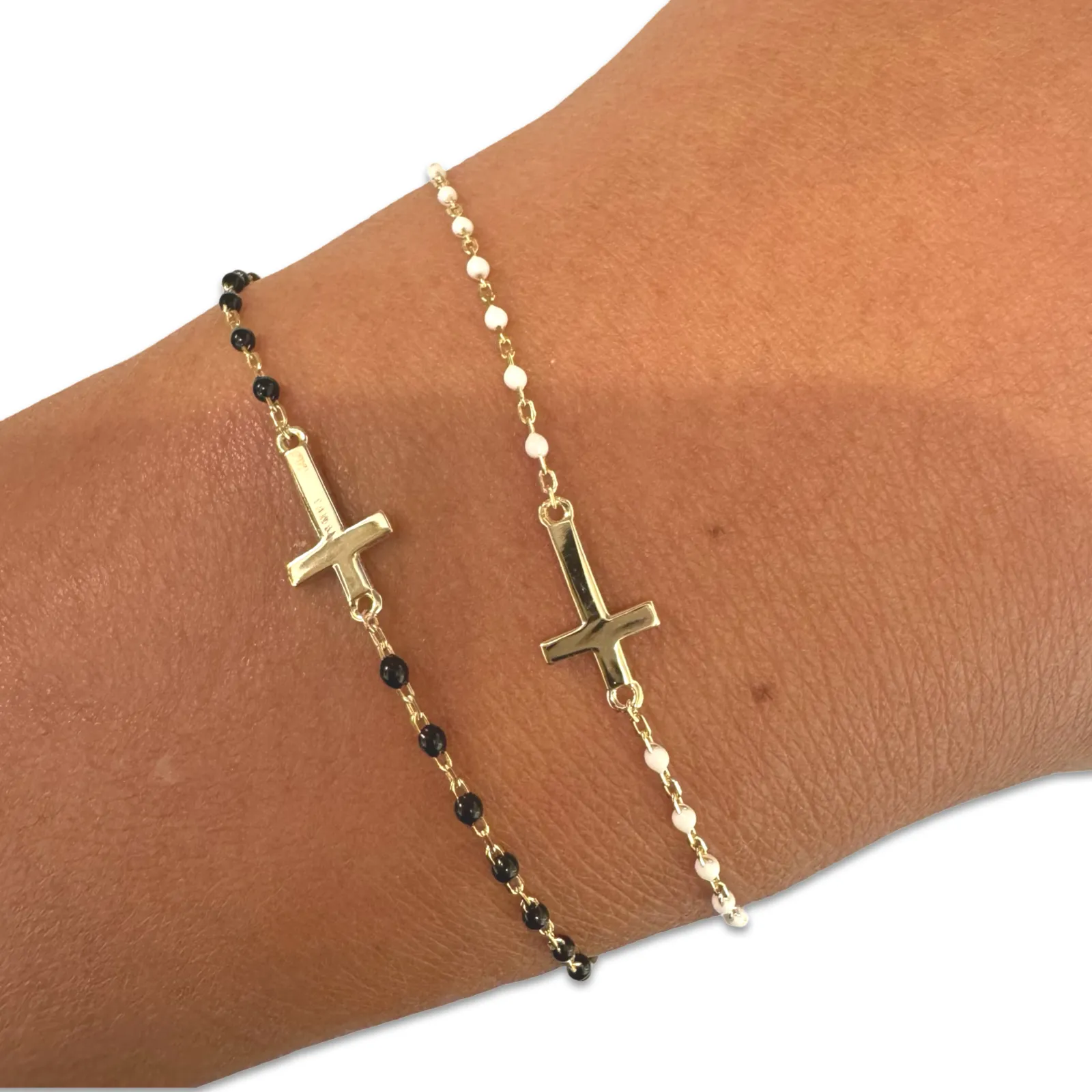Sterling Silver Beaded Cross Color Bracelet