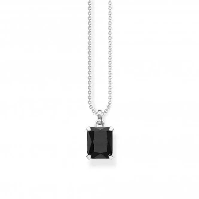 Sterling Silver Black Stone Necklace KE1964-698-11-L45V