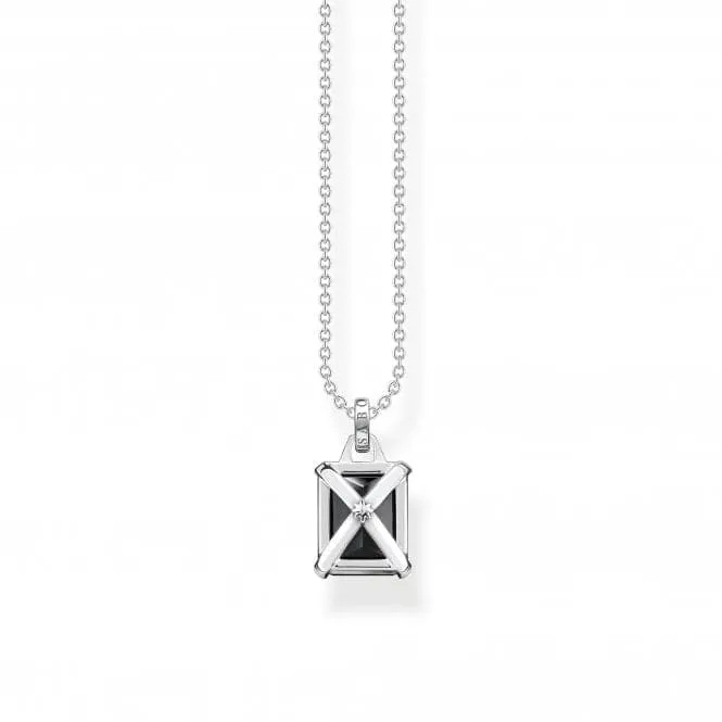 Sterling Silver Black Stone Necklace KE1964-698-11-L45V