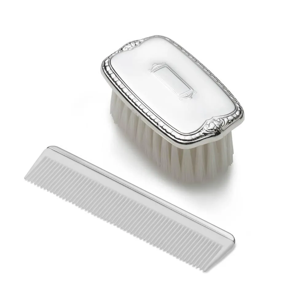 Sterling Silver Boy's Shield Brush & Comb Set