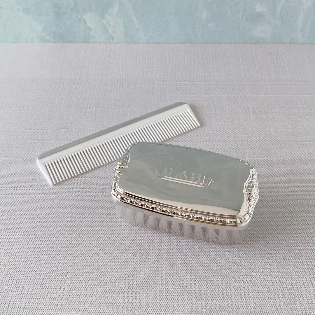 Sterling Silver Boy's Shield Brush & Comb Set