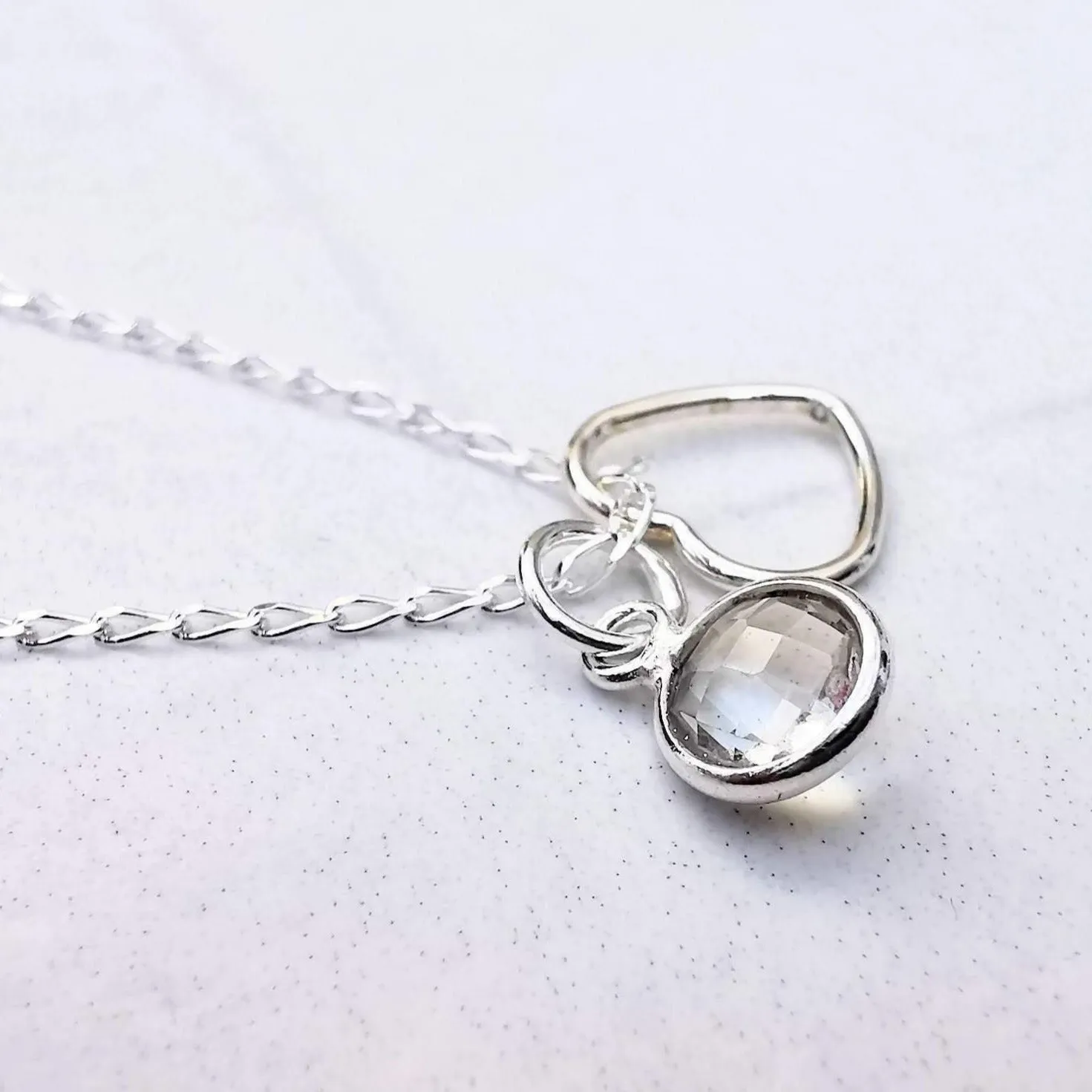 Sterling Silver Gemstone and Heart Pendant Necklace