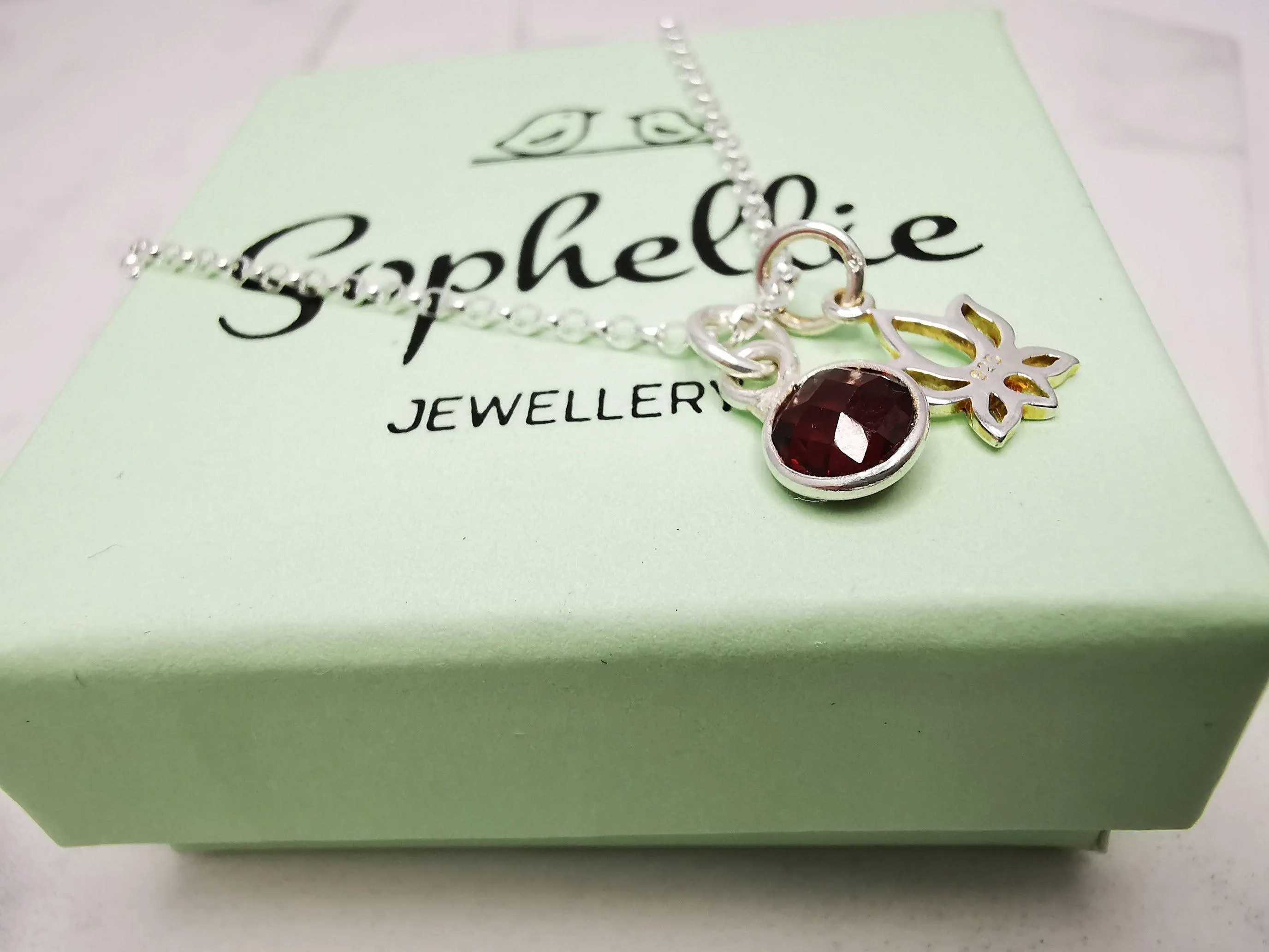 Sterling Silver Lotus Flower and Gemstone Necklace