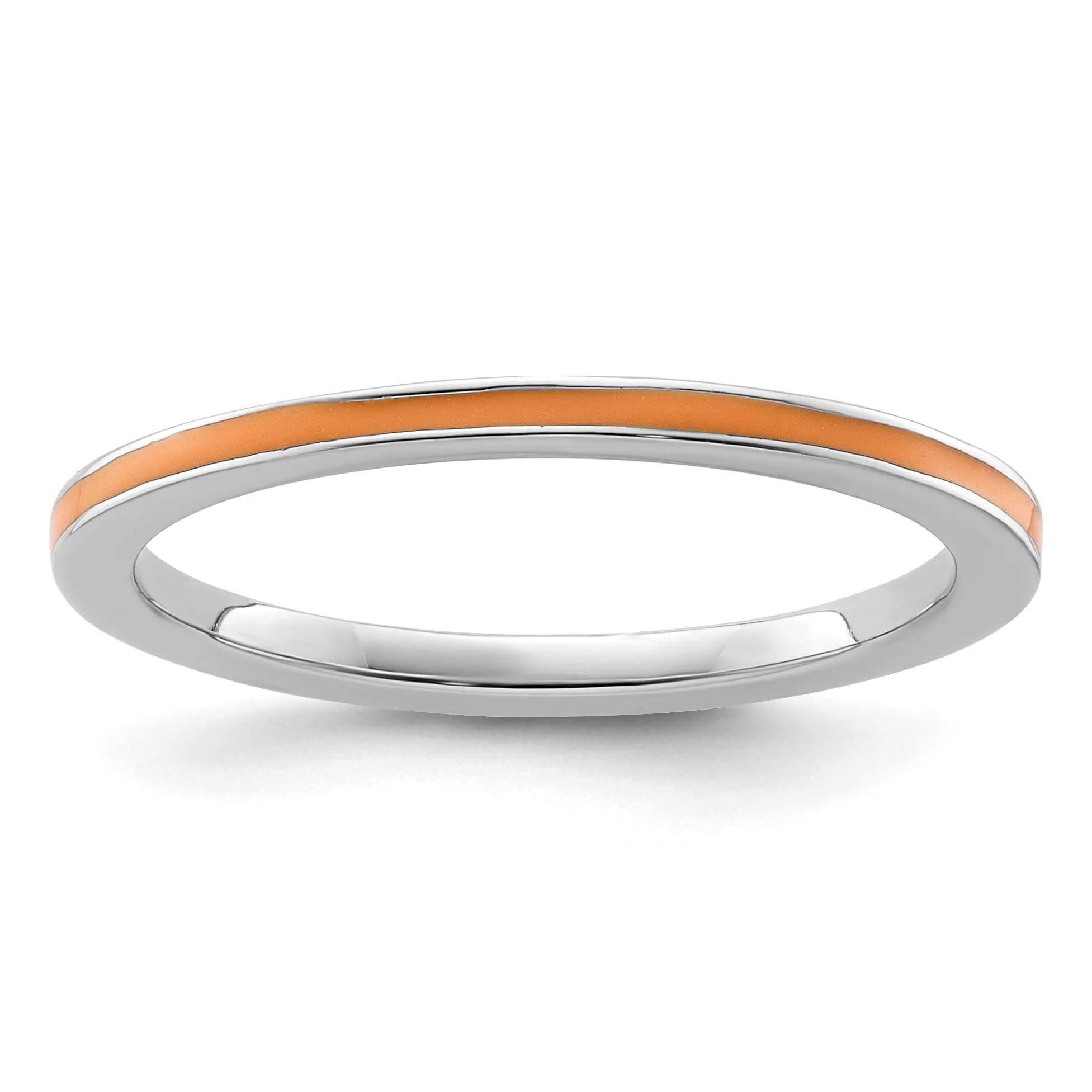 Sterling Silver Orange Enameled 1.5MM Ring