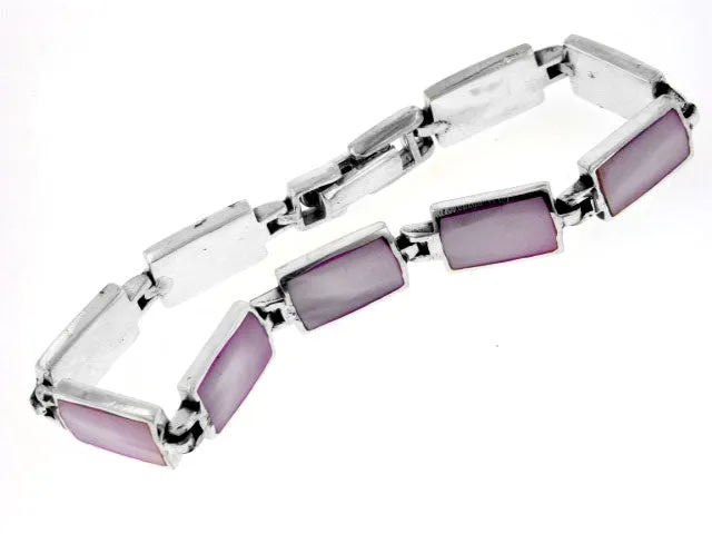 Sterling Silver Pink Mother Of Pearl MOP Shell Inlay Bracelet