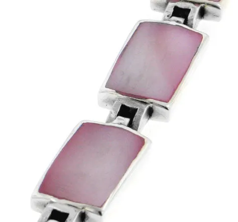 Sterling Silver Pink Mother Of Pearl MOP Shell Inlay Bracelet