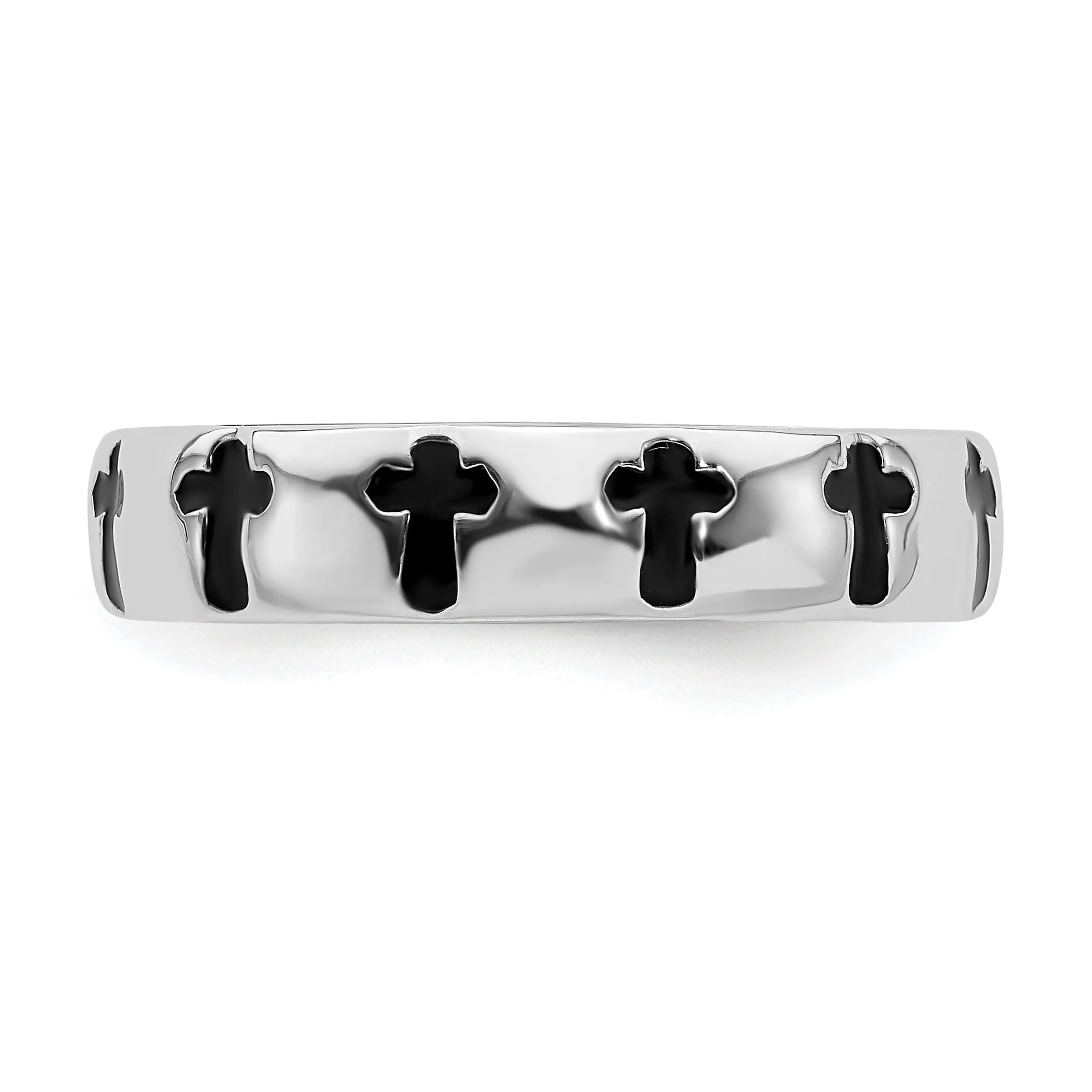 Sterling Silver Polished Enameled Cross Ring