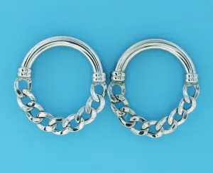 Sterling Silver Rhodium Plated Curved Bar/Chain Front Facing Hoop Earrings (SI6643)