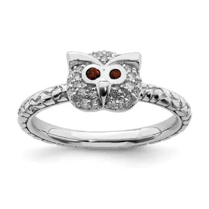 Sterling Silver Stackable Expressions Garnet & Diamond Owl Ring