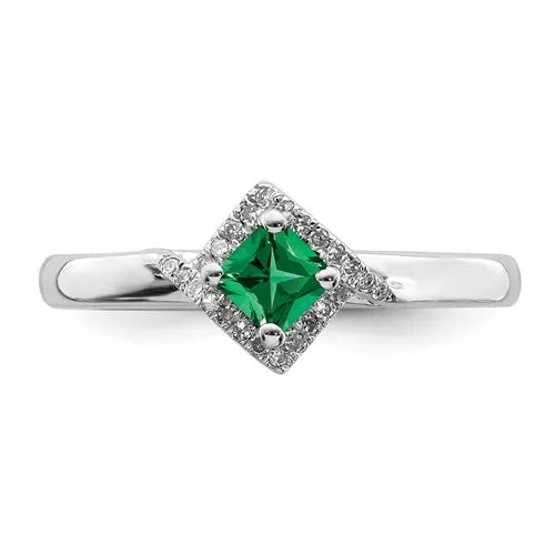 Sterling Silver Stackable Expressions Square Created Emerald Diamond Ring