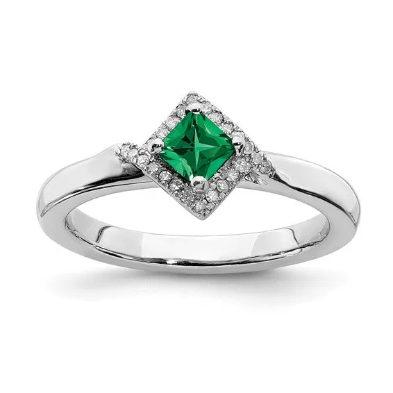 Sterling Silver Stackable Expressions Square Created Emerald Diamond Ring