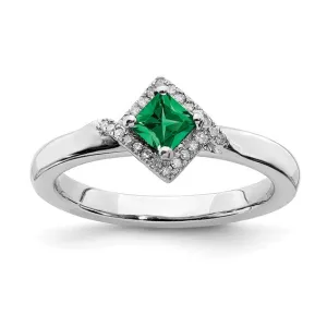 Sterling Silver Stackable Expressions Square Created Emerald Diamond Ring