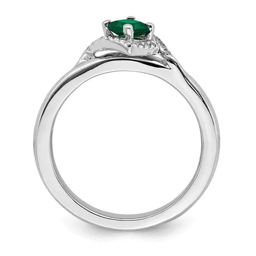 Sterling Silver Stackable Expressions Square Created Emerald Diamond Ring