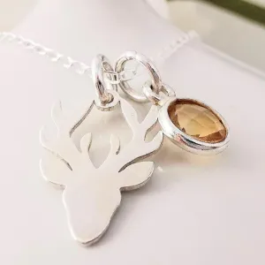 Sterling Silver Stag Pendant With Gemstone Necklace