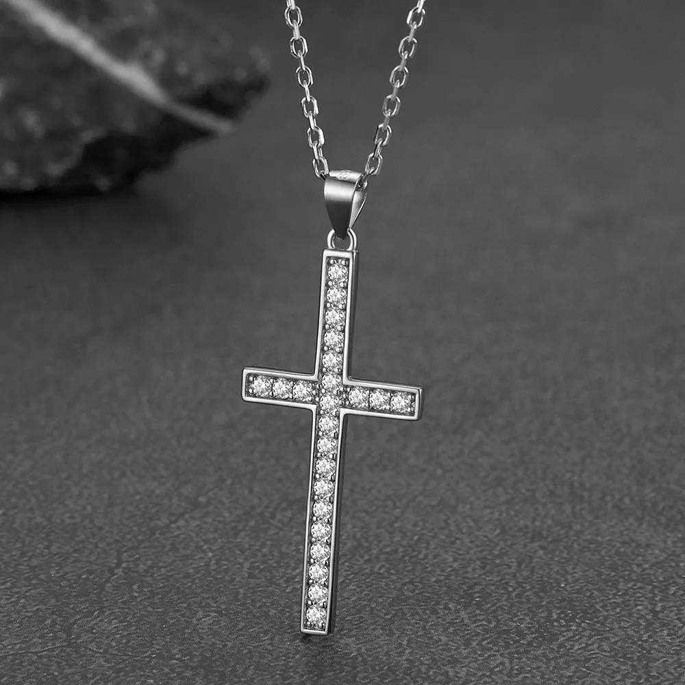 Sterling Silver Zirconia Cross Necklace for Men