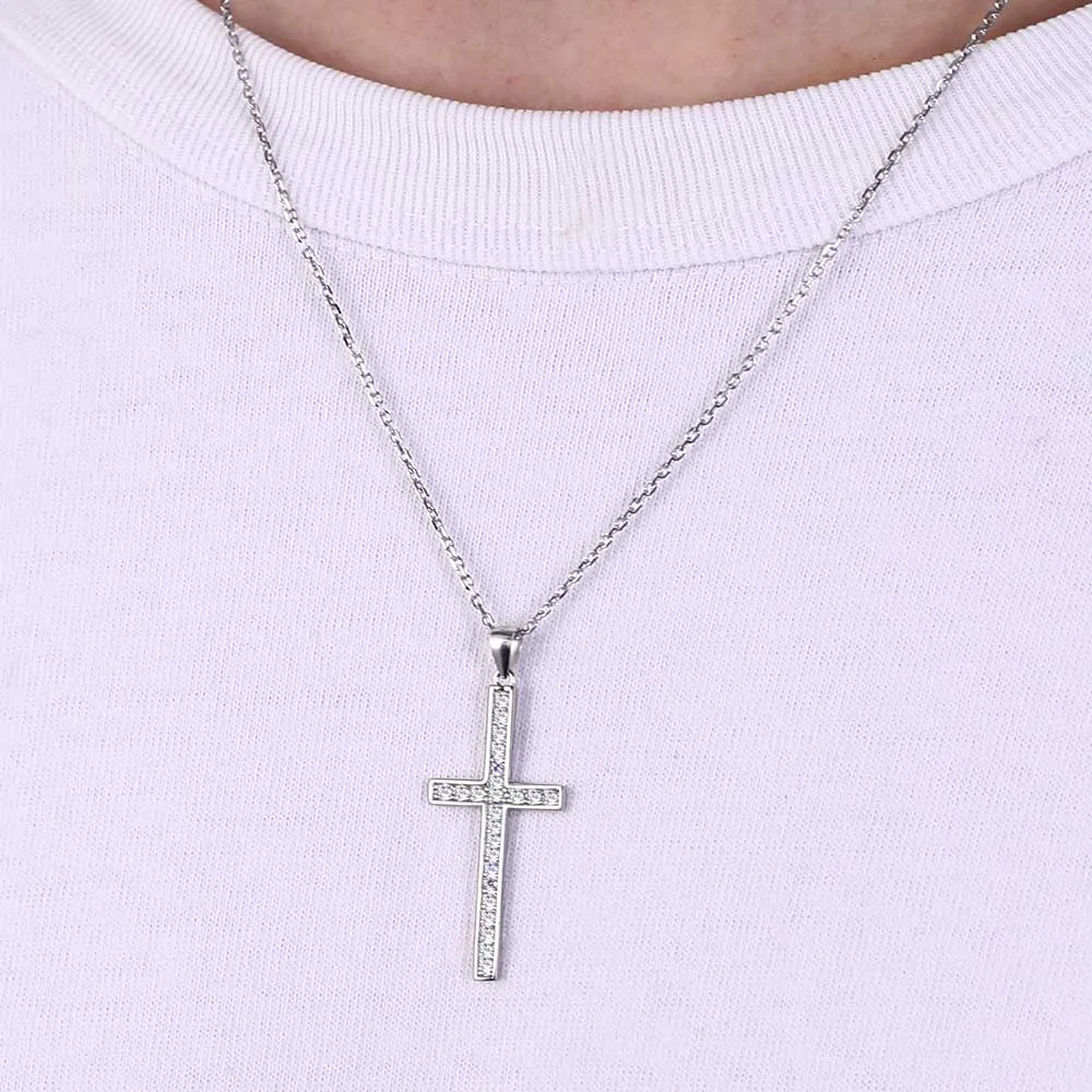 Sterling Silver Zirconia Cross Necklace for Men