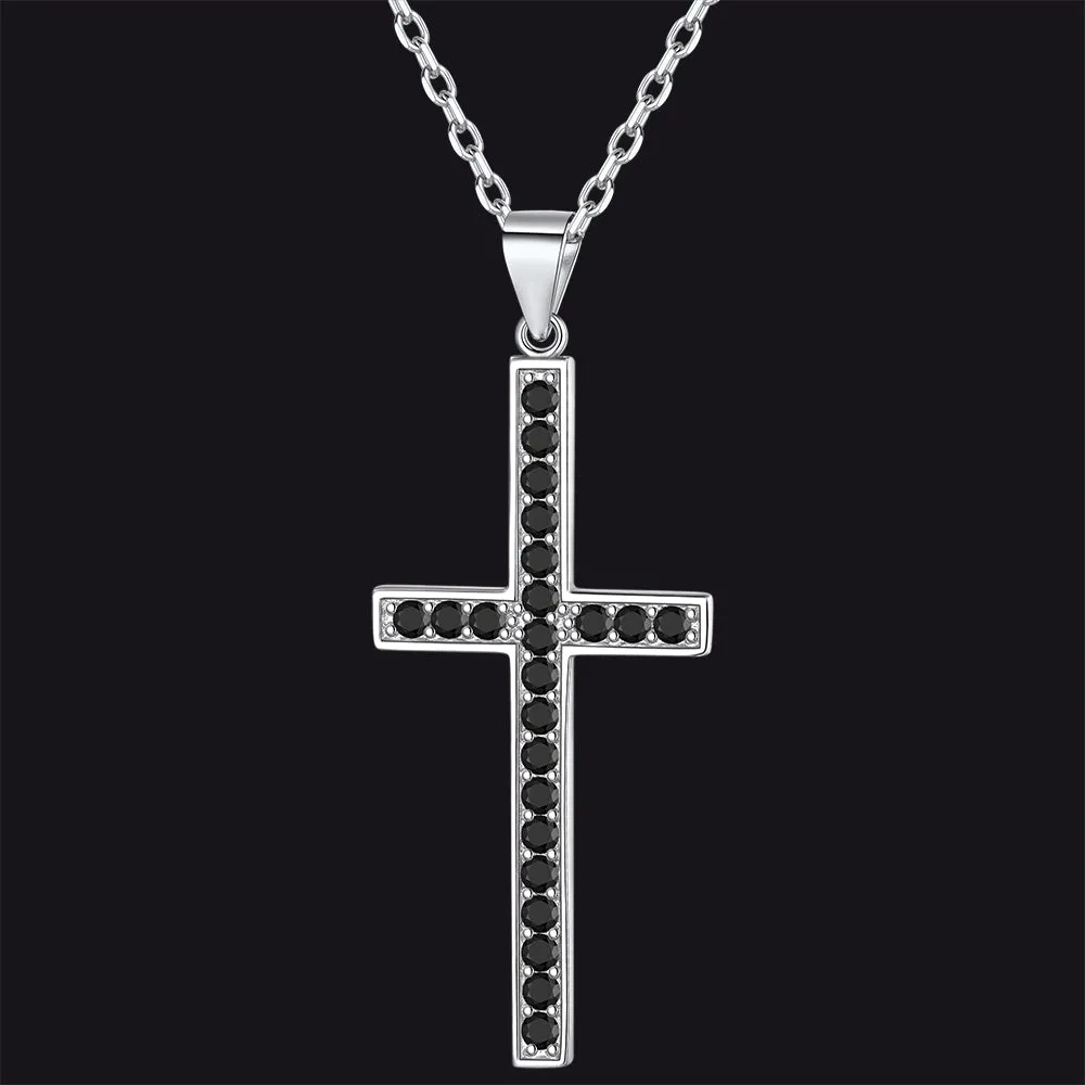 Sterling Silver Zirconia Cross Necklace for Men